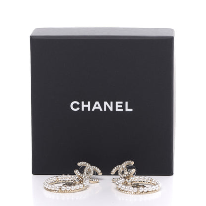 Chanel Crystal Pearl Charms CC Drop Earrings Gold 4 of 4