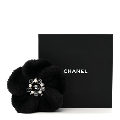 Chanel Faux Fur Strass Camellia Brooch Black 5 of 5