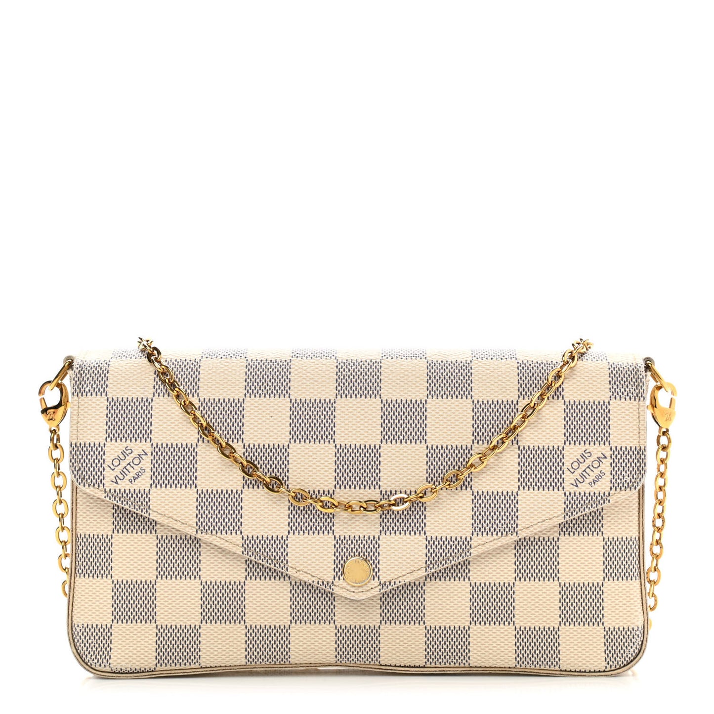 Damier Azur Pochette Felicie Chain Wallet Rose Ballerine