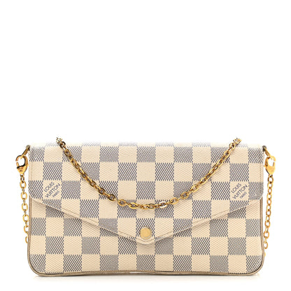 Louis Vuitton Damier Azur Pochette Felicie Chain Wallet Rose Ballerine 1 of 14