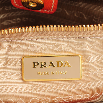 Prada Saffiano Perforated Medium Striped Tote Papaya Caramel 6 of 12
