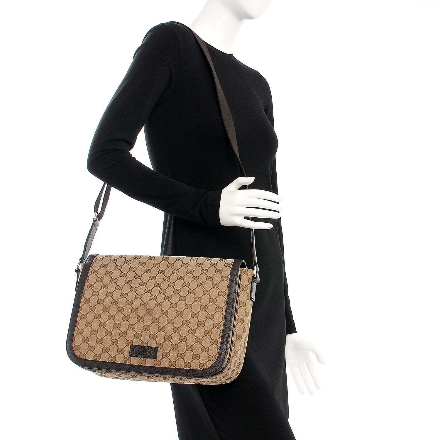 Gucci Monogram Large Flap Messenger Bag Beige Dark Brown 2 of 7