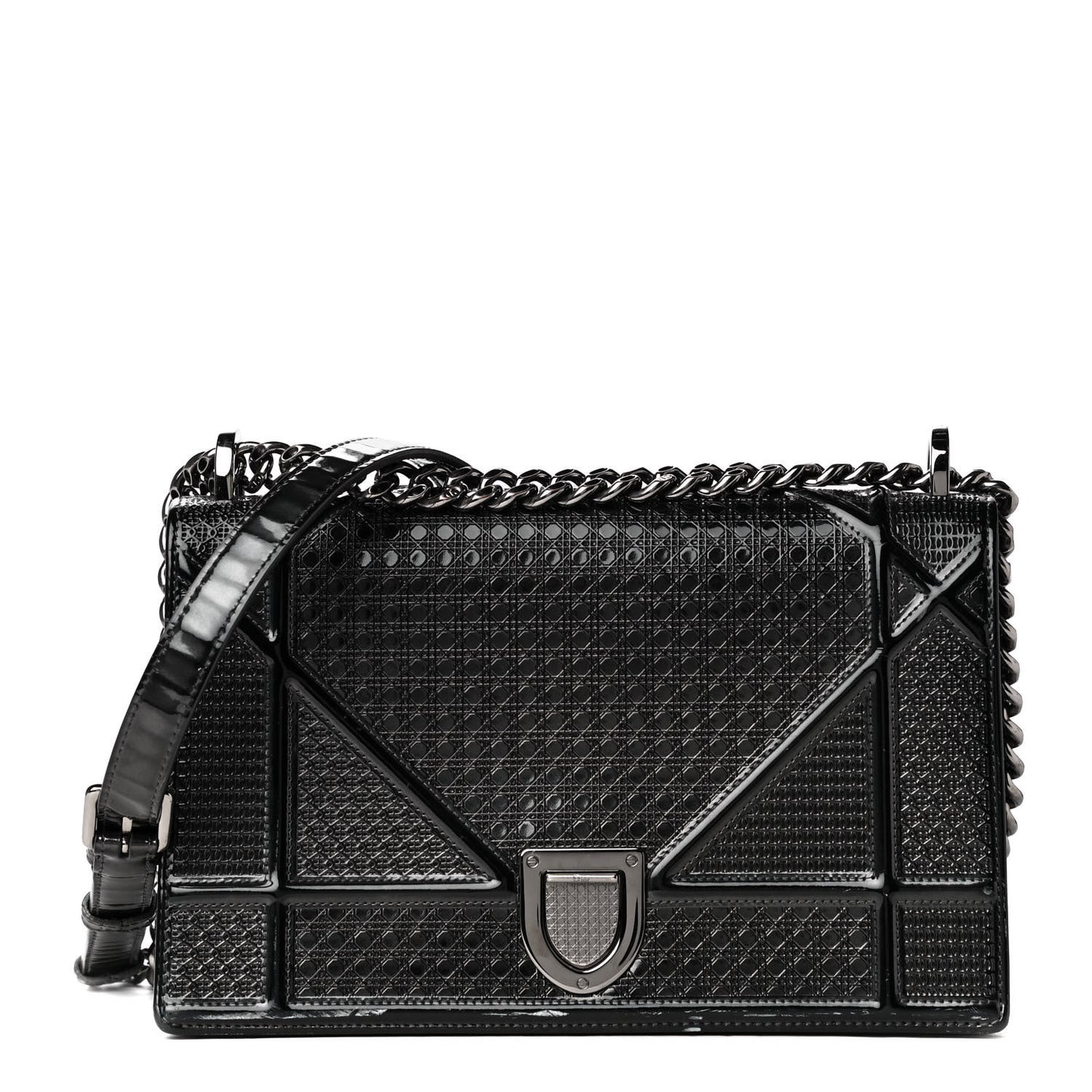 Metallic Patent Micro-Cannage Medium Diorama Flap Bag Graphite