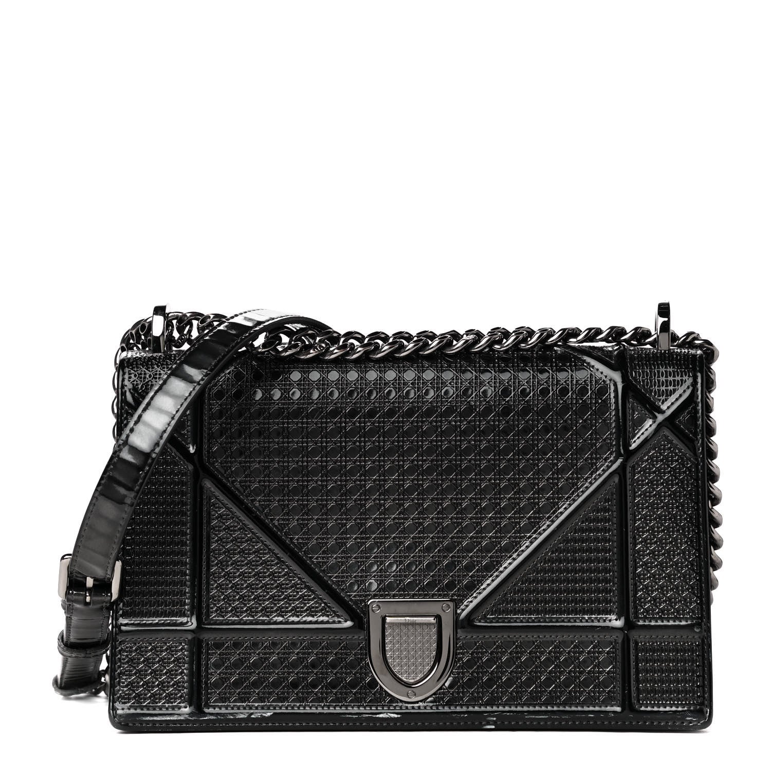 Christian Dior Metallic Patent Micro-Cannage Medium Diorama Flap Bag Graphite 1 of 4