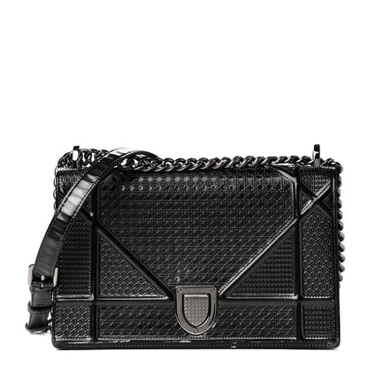 Christian Dior Metallic Patent Micro-Cannage Medium Diorama Flap Bag Graphite 1 of 4