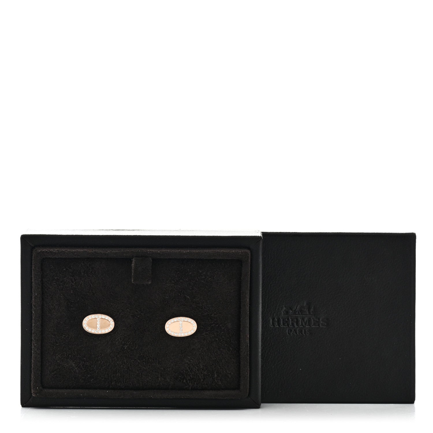 Hermes 18K Rose Gold Diamond Chaine d'Ancre Contour Stud Earrings 6 of 6