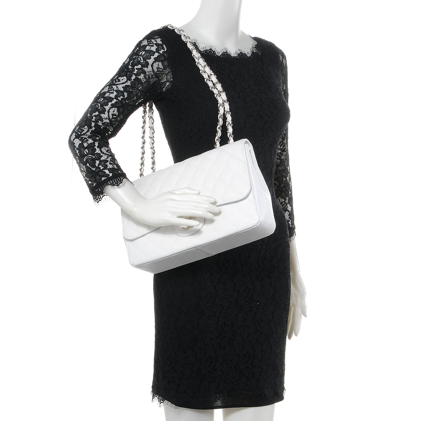 Caviar Jumbo Single Flap White