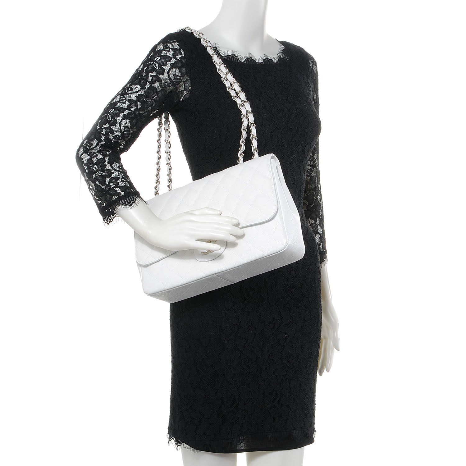 Chanel Caviar Jumbo Single Flap White 2 of 9