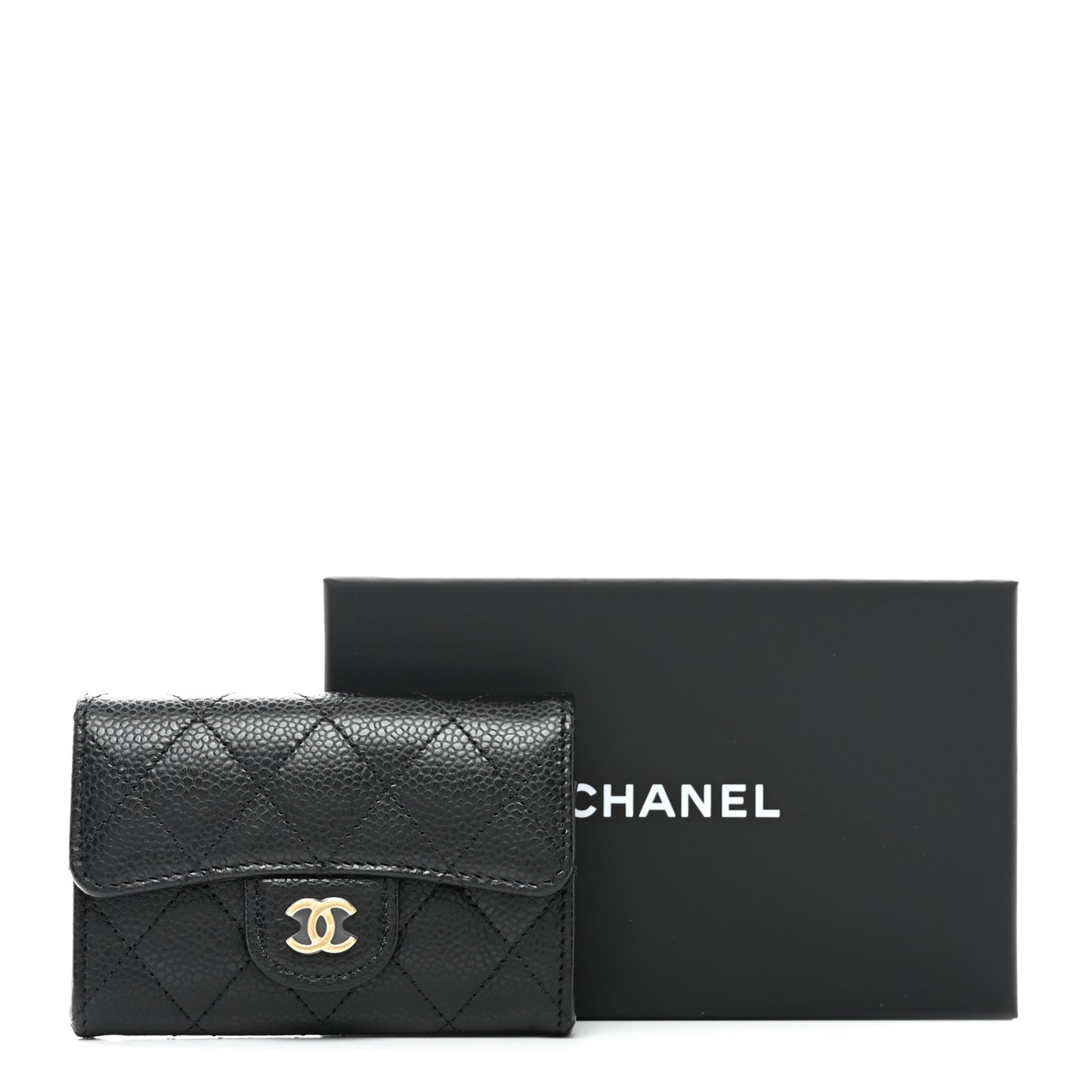 Caviar Quilted Flap Card Holder Wallet Black