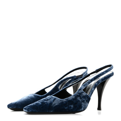 Saint Laurent Velvet Tom 90 Dream Slingback Pumps 37.5 Denim 4 of 11