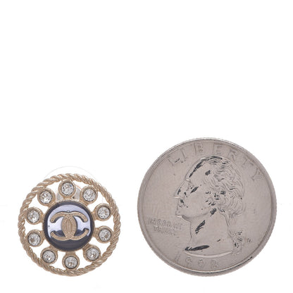 Chanel Crystal CC Round Earrings Blue Light Gold 2 of 5