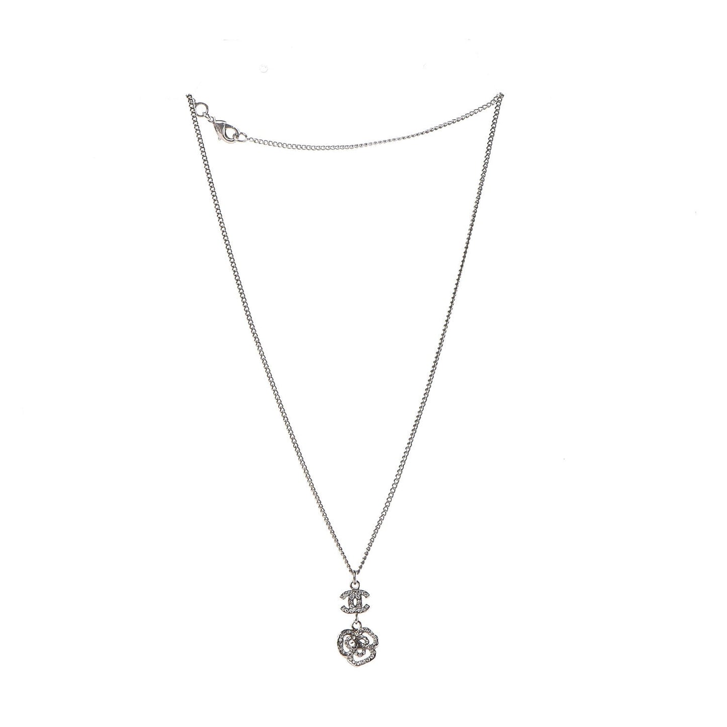 Swarovski Crystal Camellia CC Necklace Silver