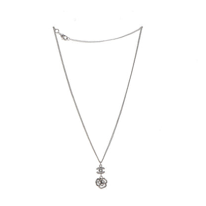 Chanel Swarovski Crystal Camellia CC Necklace Silver 4 of 5