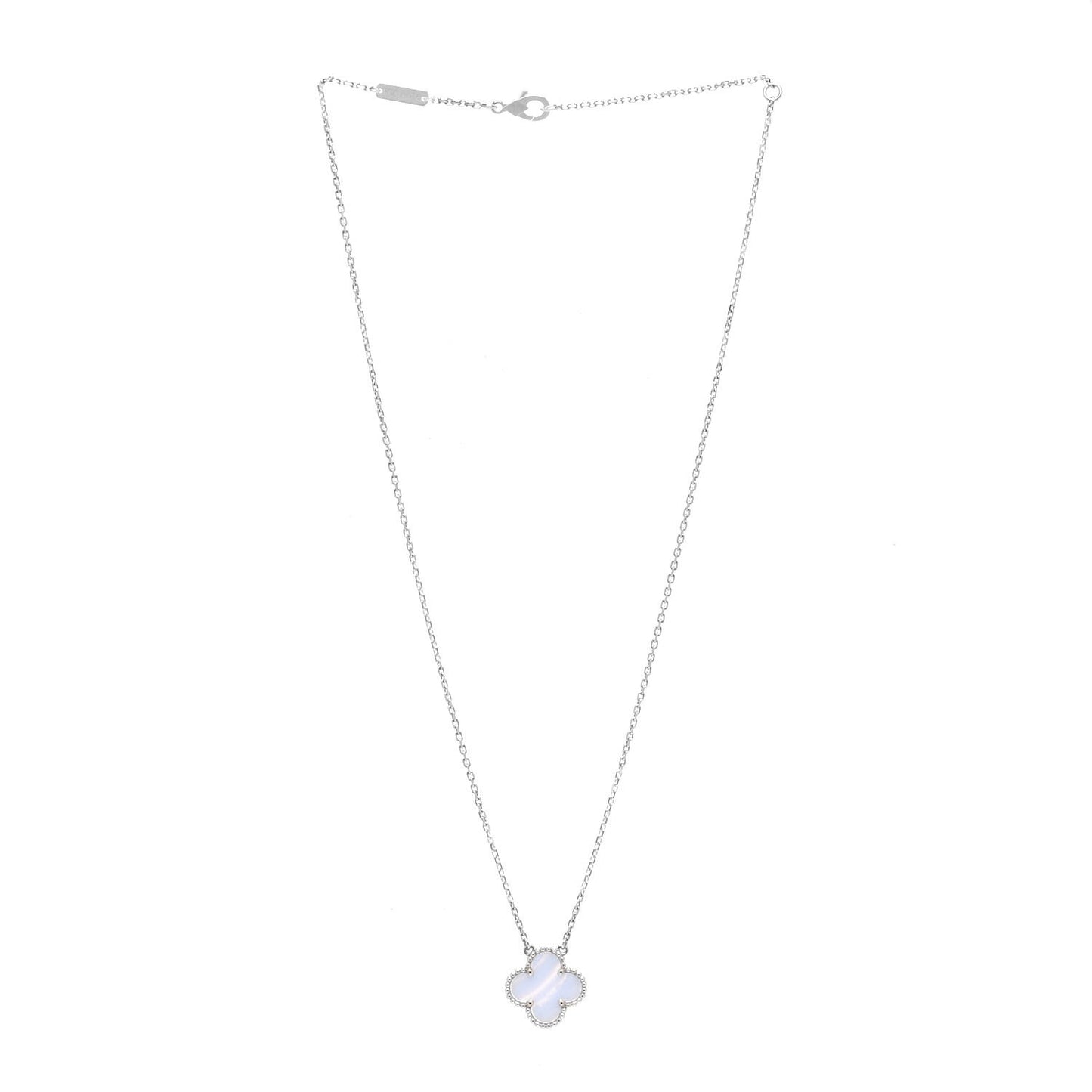 18K White Gold Chalcedony Vintage Alhambra Pendant Necklace