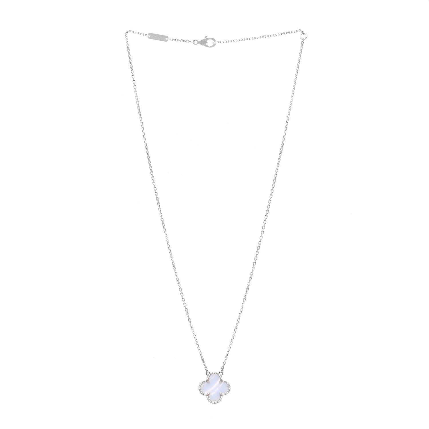 Van Cleef & Arpels 18K White Gold Chalcedony Vintage Alhambra Pendant Necklace 3 of 7