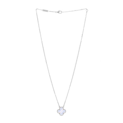 Van Cleef & Arpels 18K White Gold Chalcedony Vintage Alhambra Pendant Necklace 3 of 7