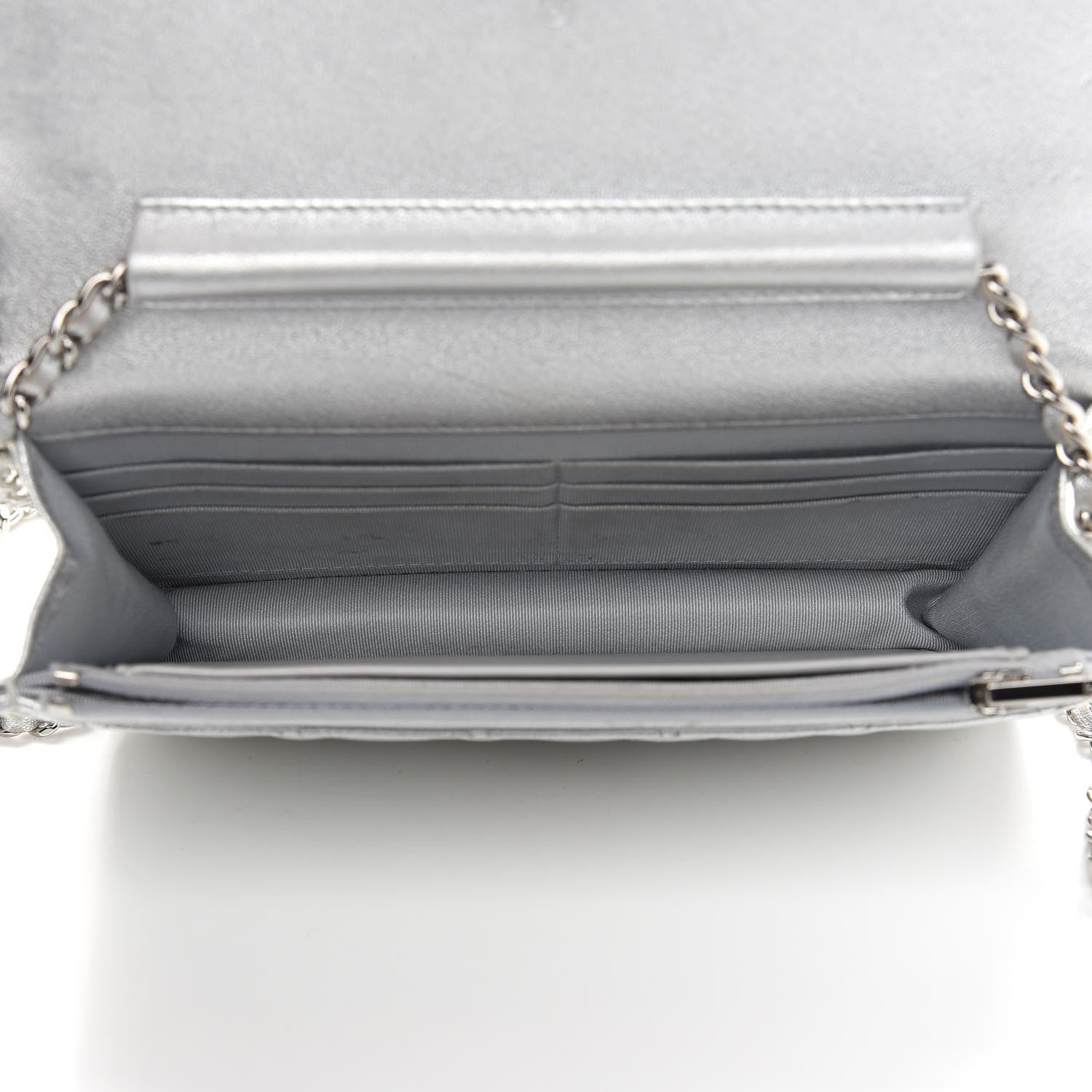 Chanel Metallic Lambskin Quilted Wallet On Chain WOC Silver 4 of 13