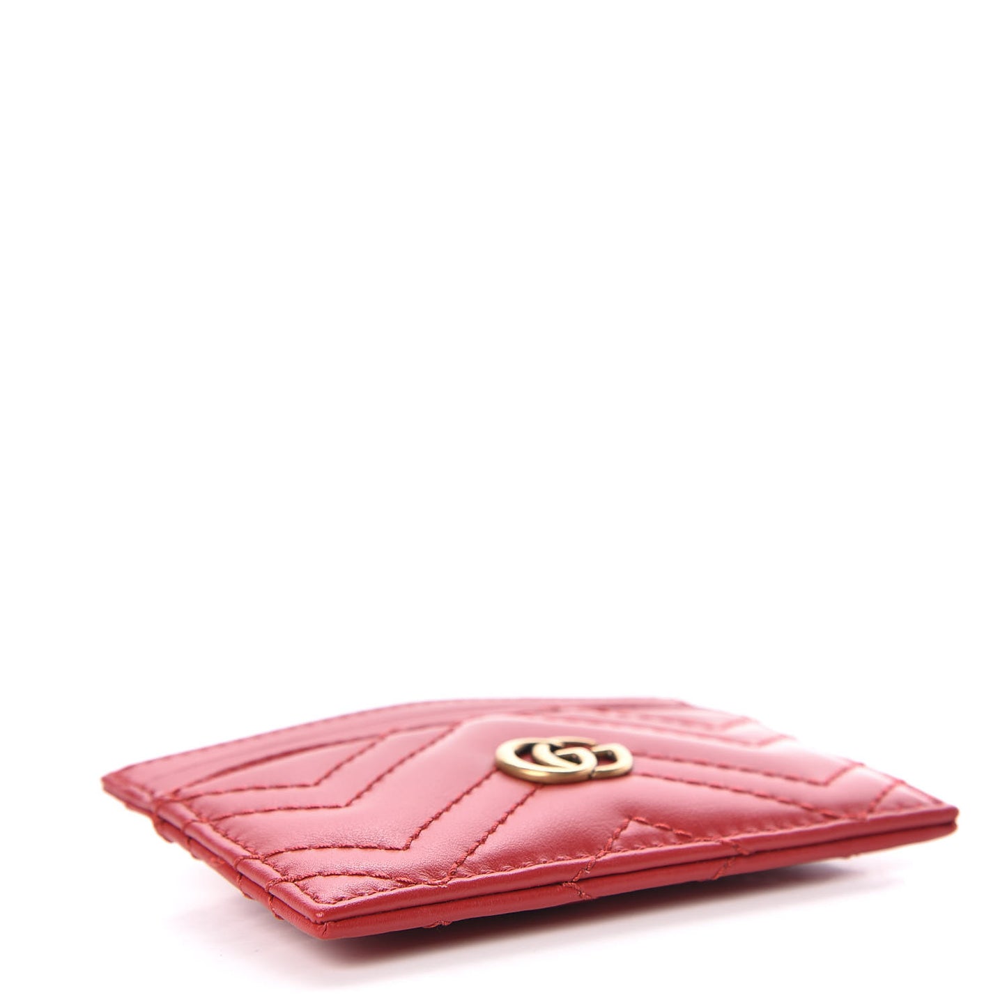 Calfskin Matelasse GG Marmont Card Holder Hibiscus Red