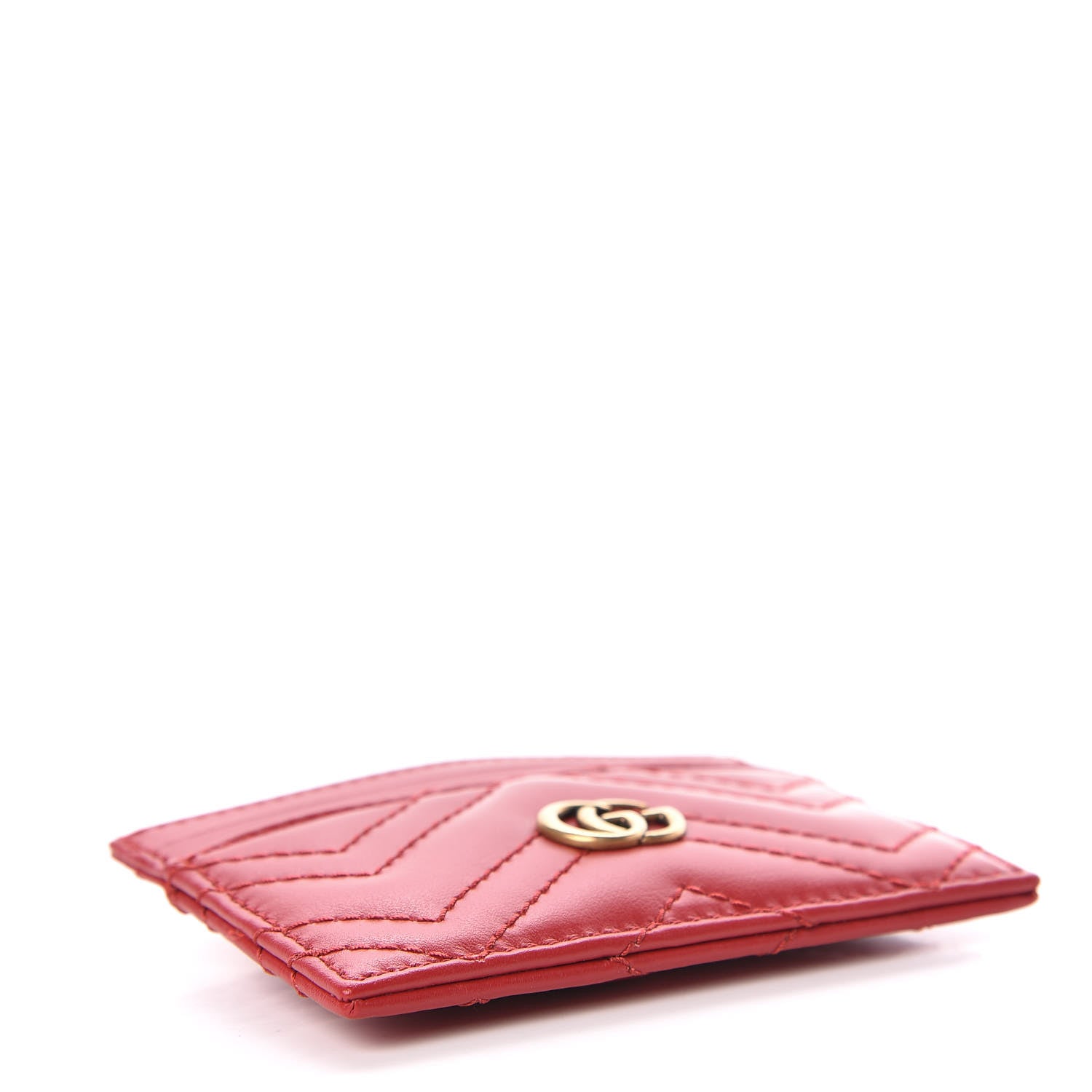 Gucci Calfskin Matelasse GG Marmont Card Holder Hibiscus Red 4 of 6