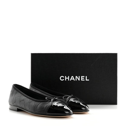 Chanel Printed Lambskin Patent Cap Toe Ballerina Flats 37.5 Black 9 of 9