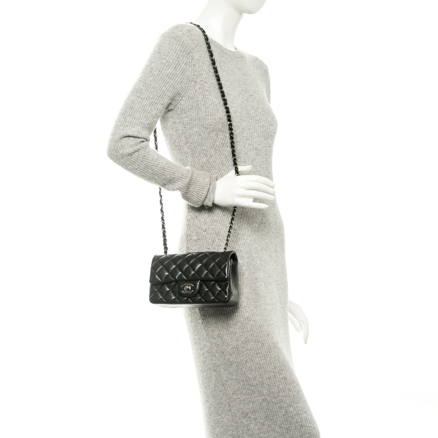 Chanel Lambskin Quilted Mini Rectangular Flap Black 2 of 8