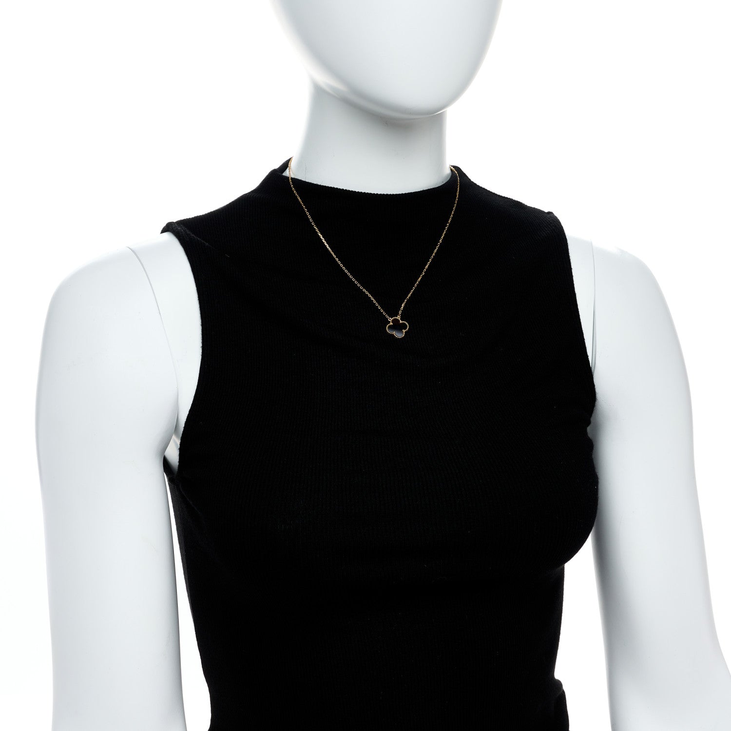 Van Cleef & Arpels 18K Yellow Gold Black Onyx Vintage Alhambra Pendant Necklace 2 of 6