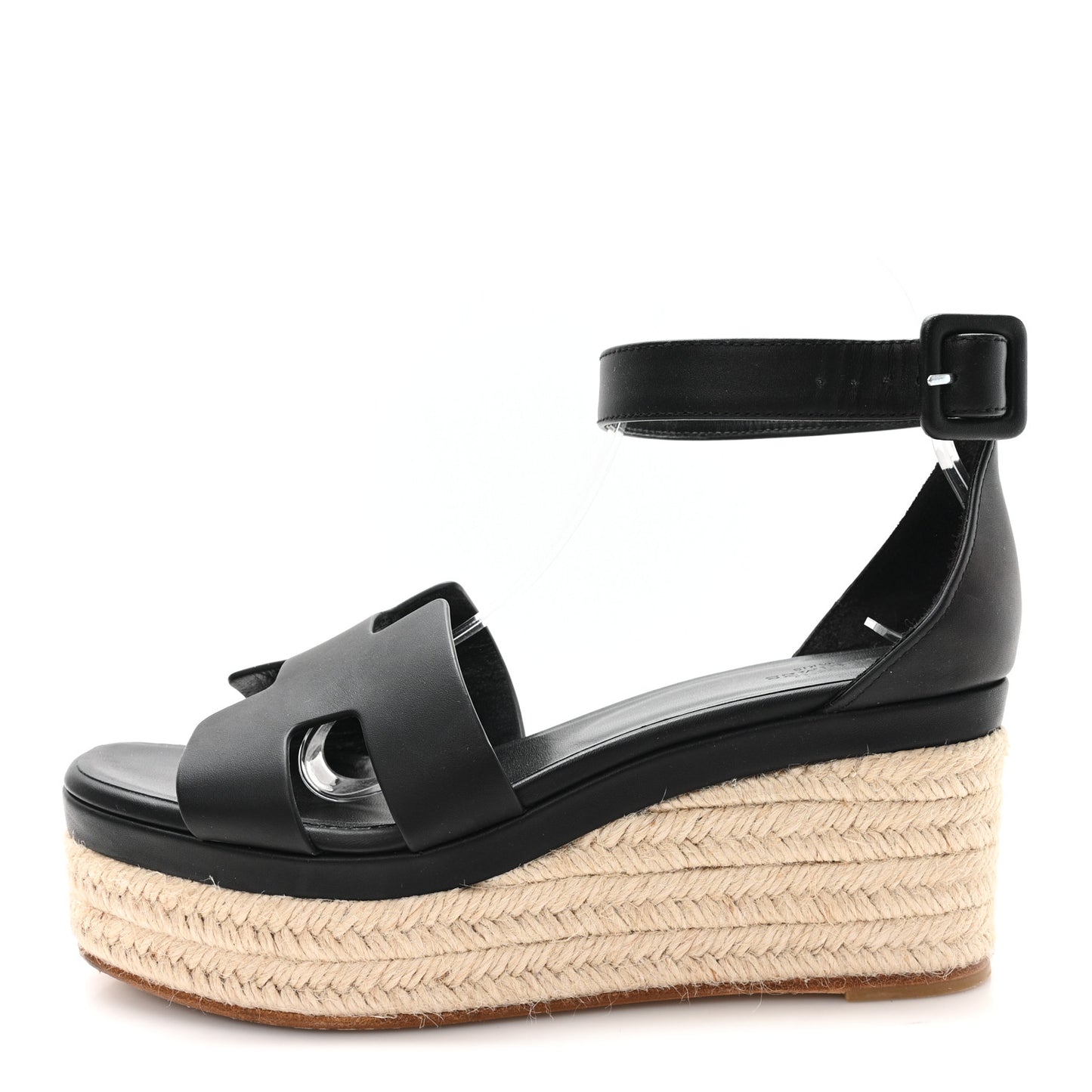 Goatskin Elda Espadrille Wedge Sandals 39 Black