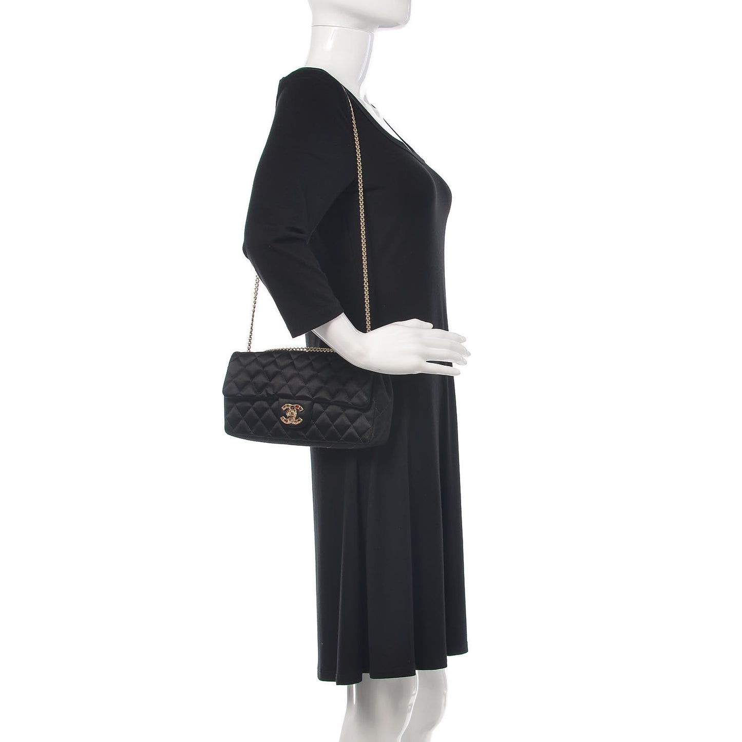 Satin Quilted Jeweled East West Flap Black