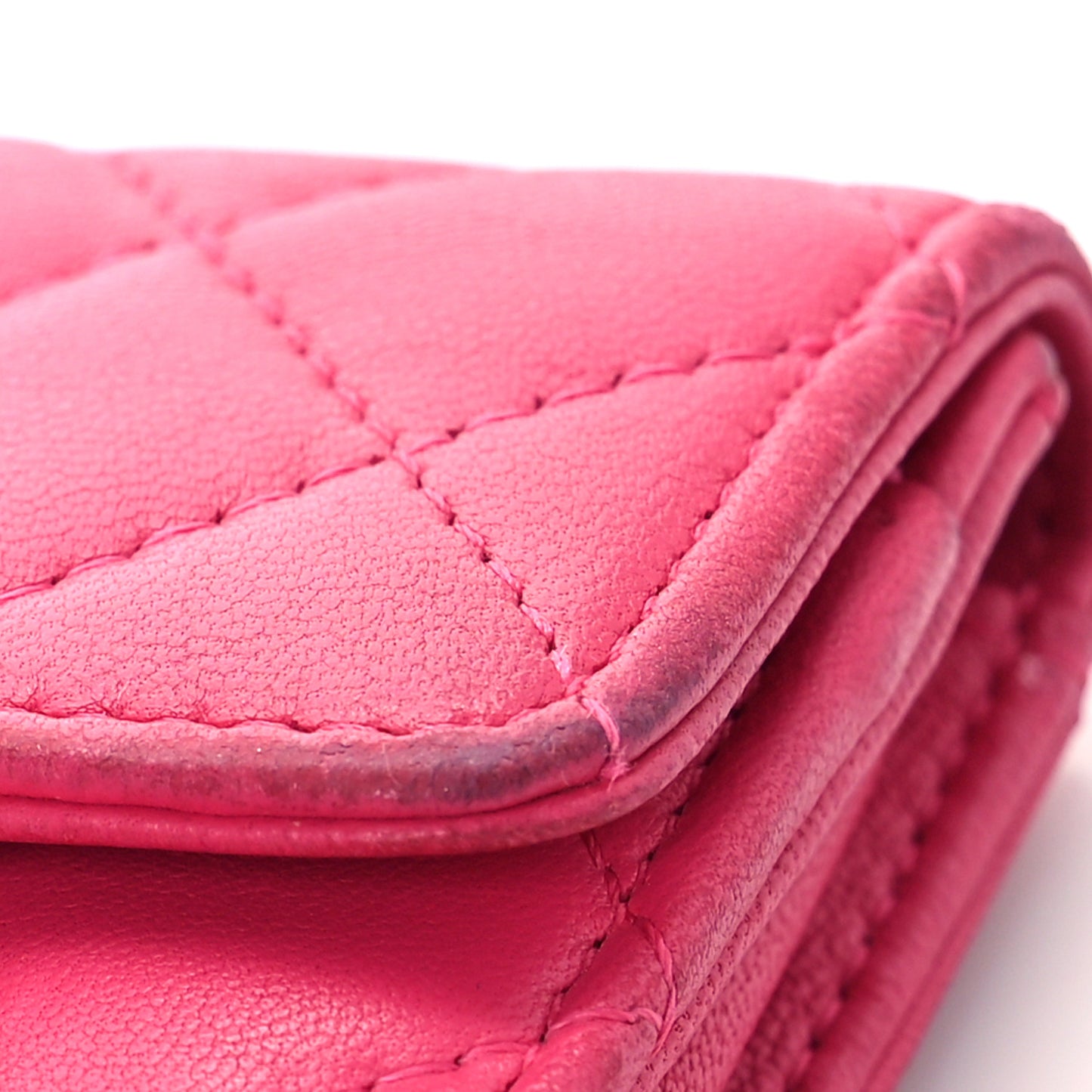 Lambskin Quilted Flap Card Holder Dark Pink