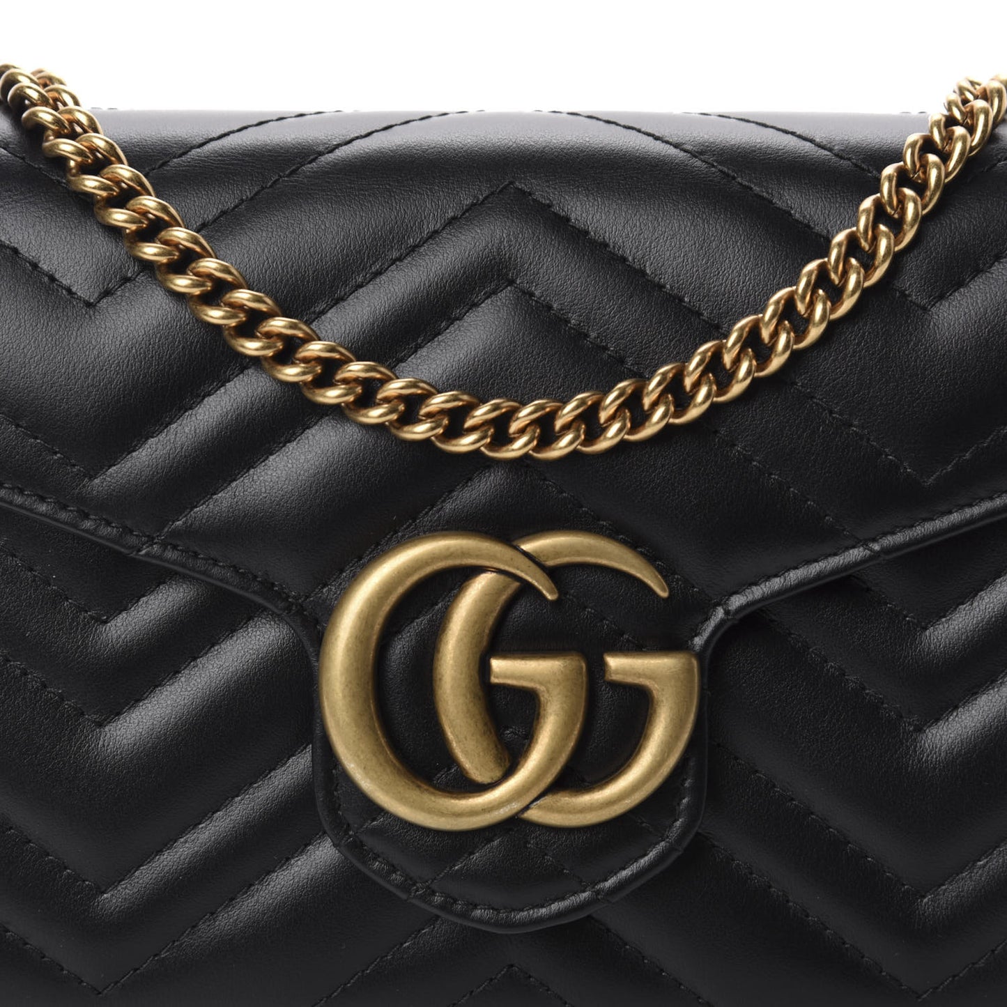 Calfskin Matelasse GG Marmont Chain Wallet Black