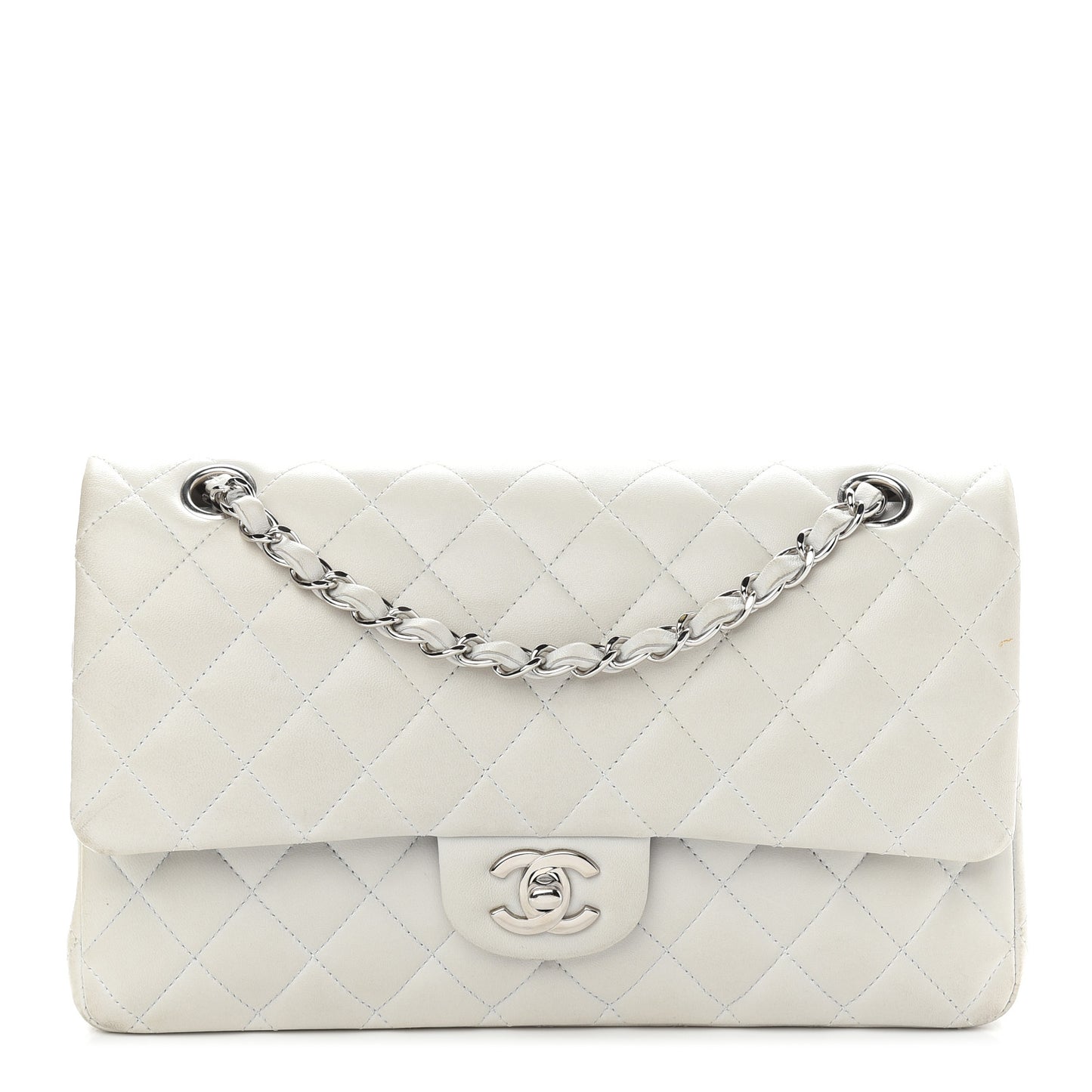 Lambskin Quilted Medium Double Flap Grey
