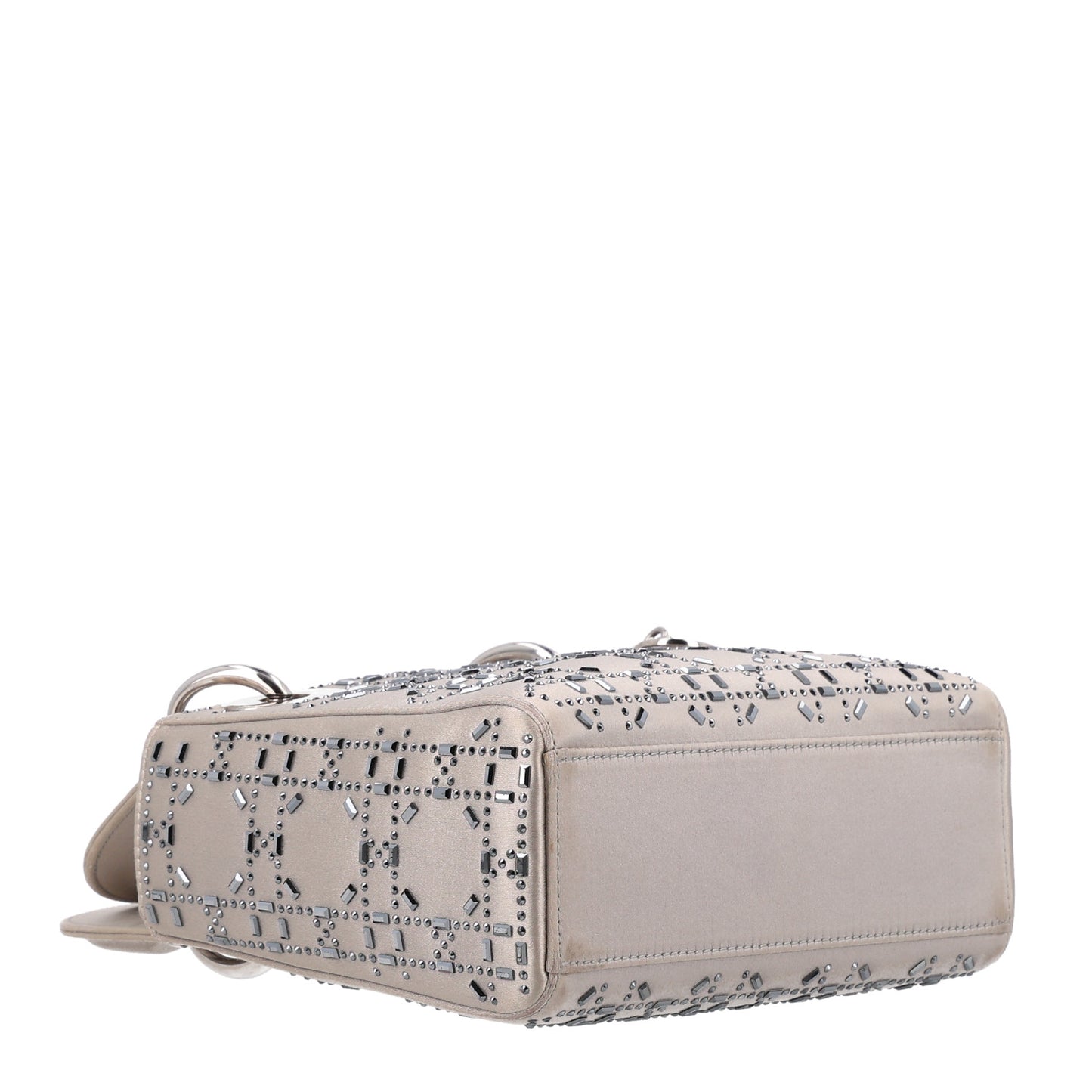 Satin Crystal Cannage Mini Lady Dior Gray