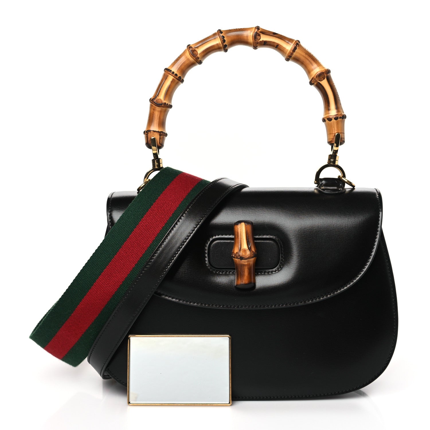 Gucci Boarded Dyana Lux Calfskin Web Medium Bamboo 1947 Top Handle Bag Black 1 of 8