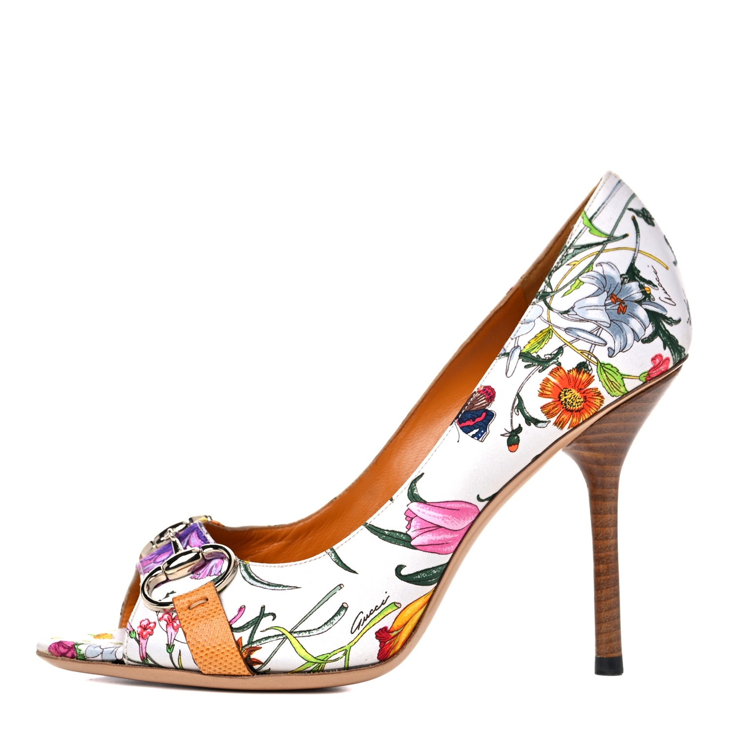 Satin Flora Print Peep Toe Pumps 7.5 Multicolor
