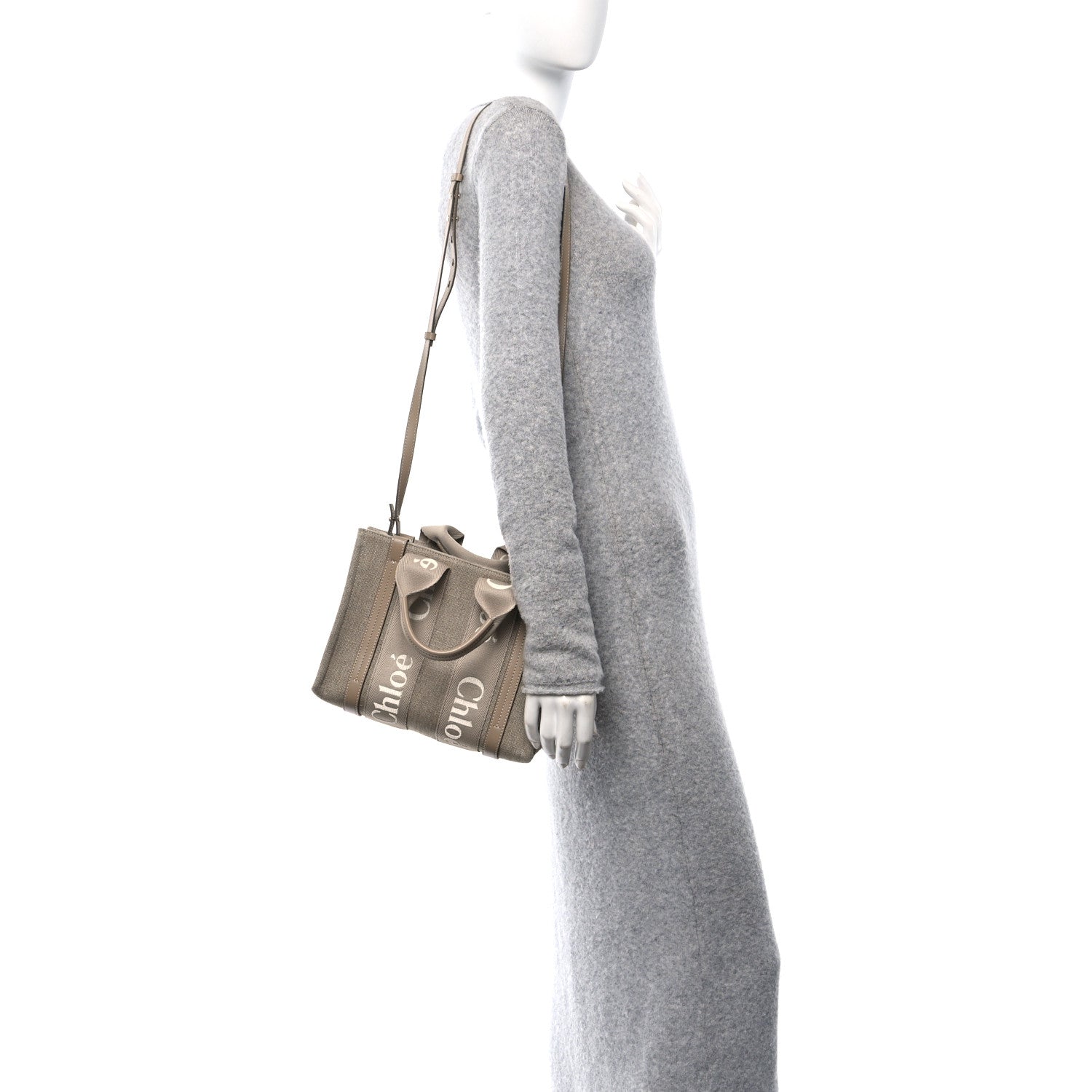 Chloe Linen Calfskin Small Woody Ribbon Tote With Strap Boyish Brown 2 of 9