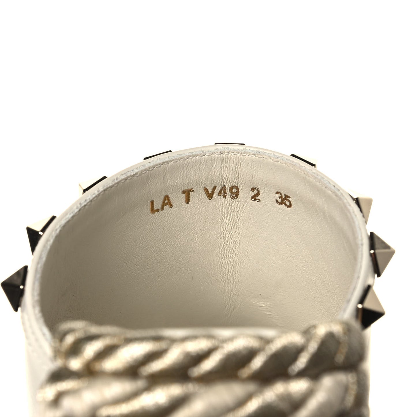 Calfskin Silk Rockstud Torchon Espadrille Wedge 25/115mm Slide Sandals 35 Light Ivory