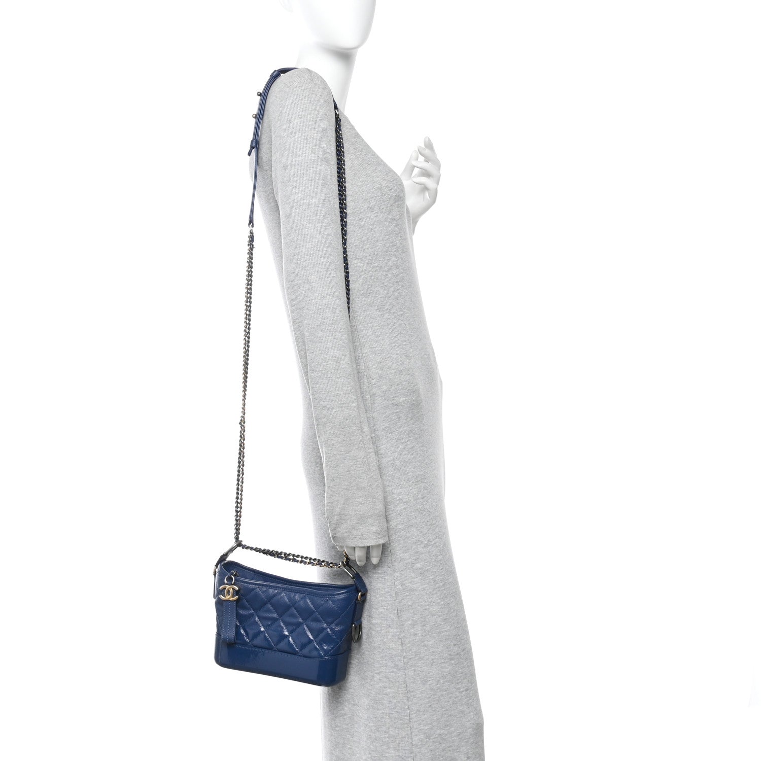 Chanel Patent Goatskin Quilted Small Gabrielle Hobo Blue 2 of 10