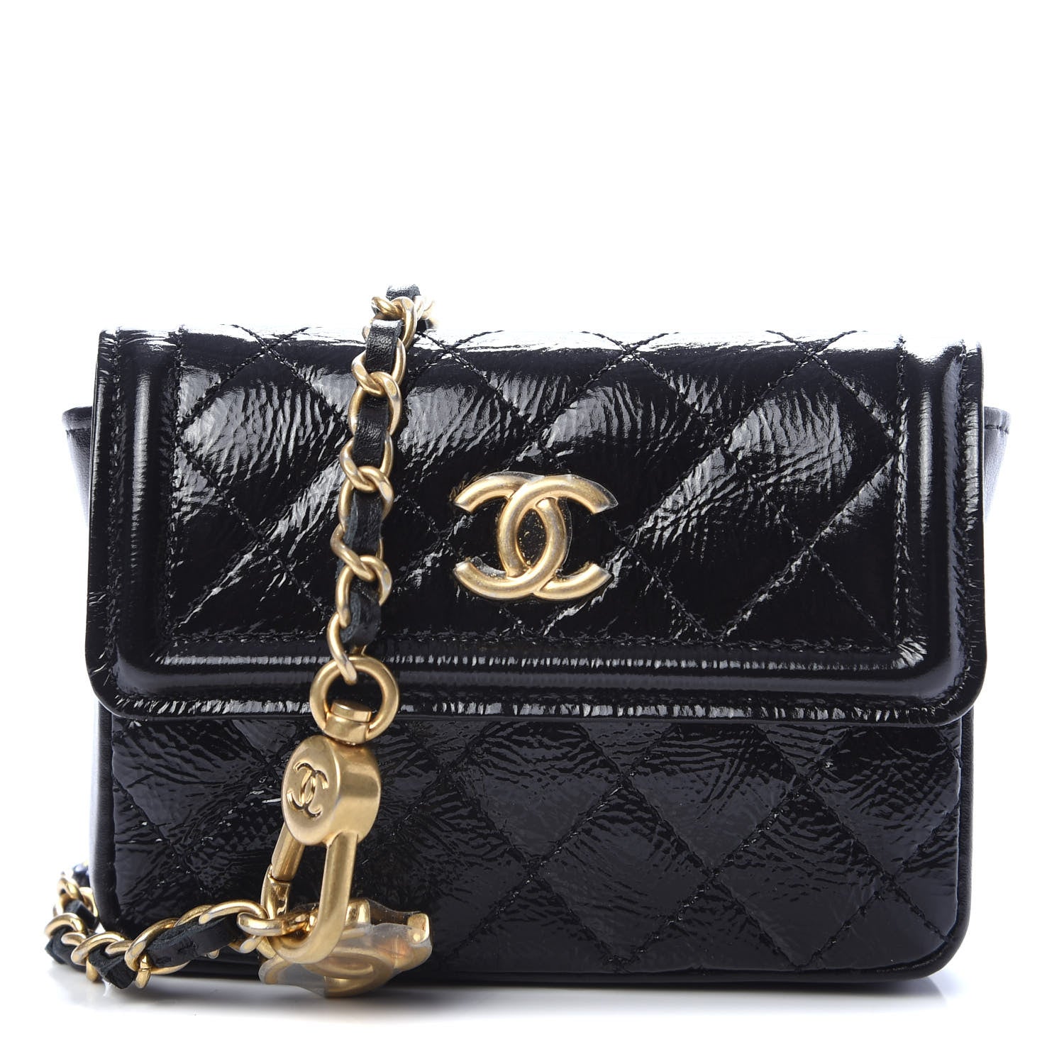 Chanel Shiny Aged Calfskin Quilted Waist Belt Bag Black 1 of 12