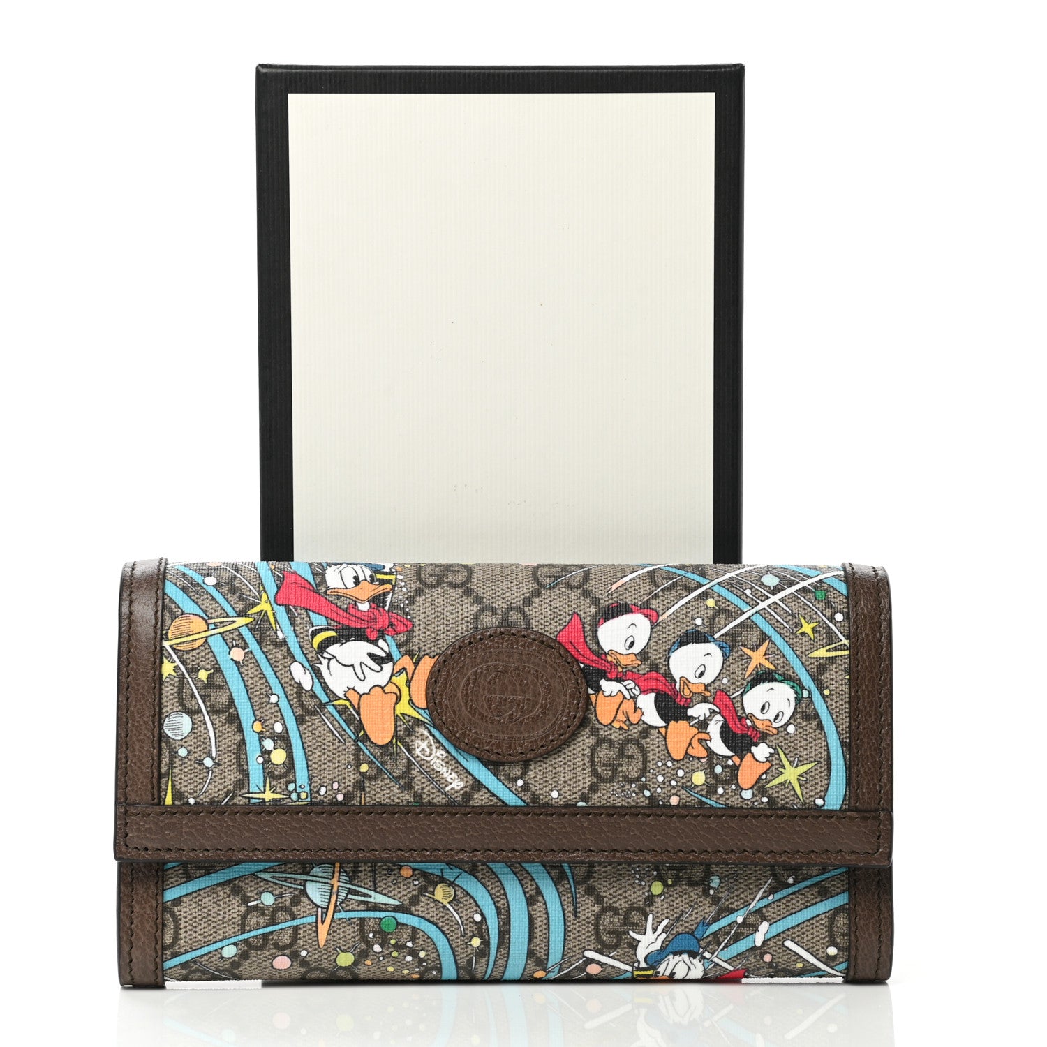 Gucci X DISNEY GG Supreme Monogram Donald Duck Interlocking G Continental Wallet Beige Multicolor New Acero 8 of 8