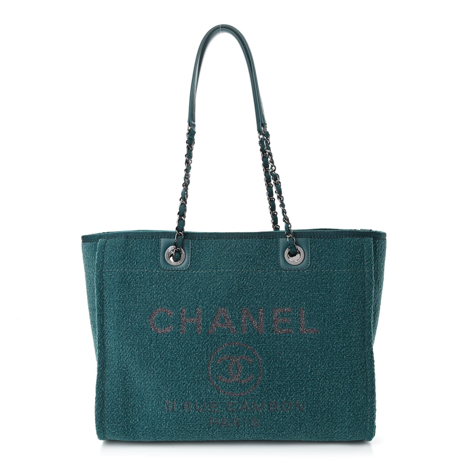 Chanel Lurex Boucle Small Deauville Tote Turquoise 1 of 12