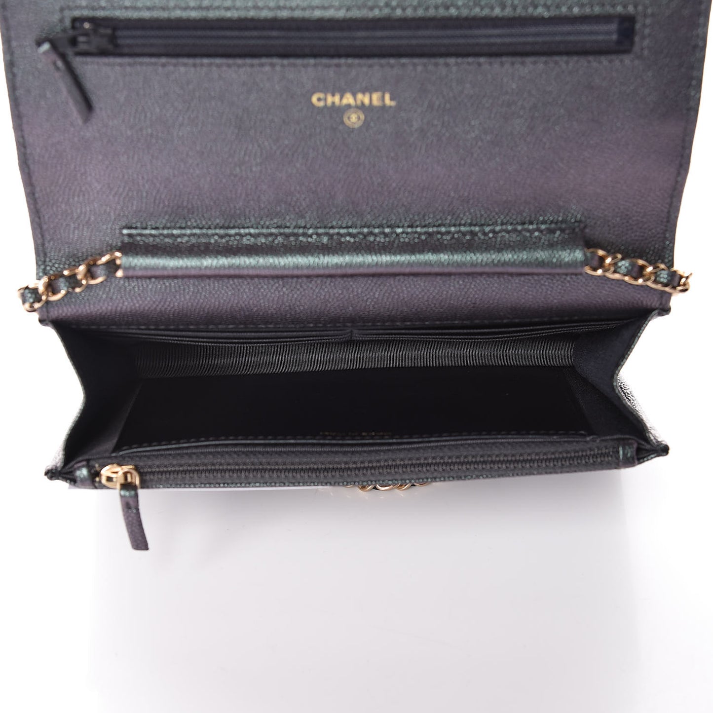Iridescent Caviar Quilted Wallet On Chain WOC Black