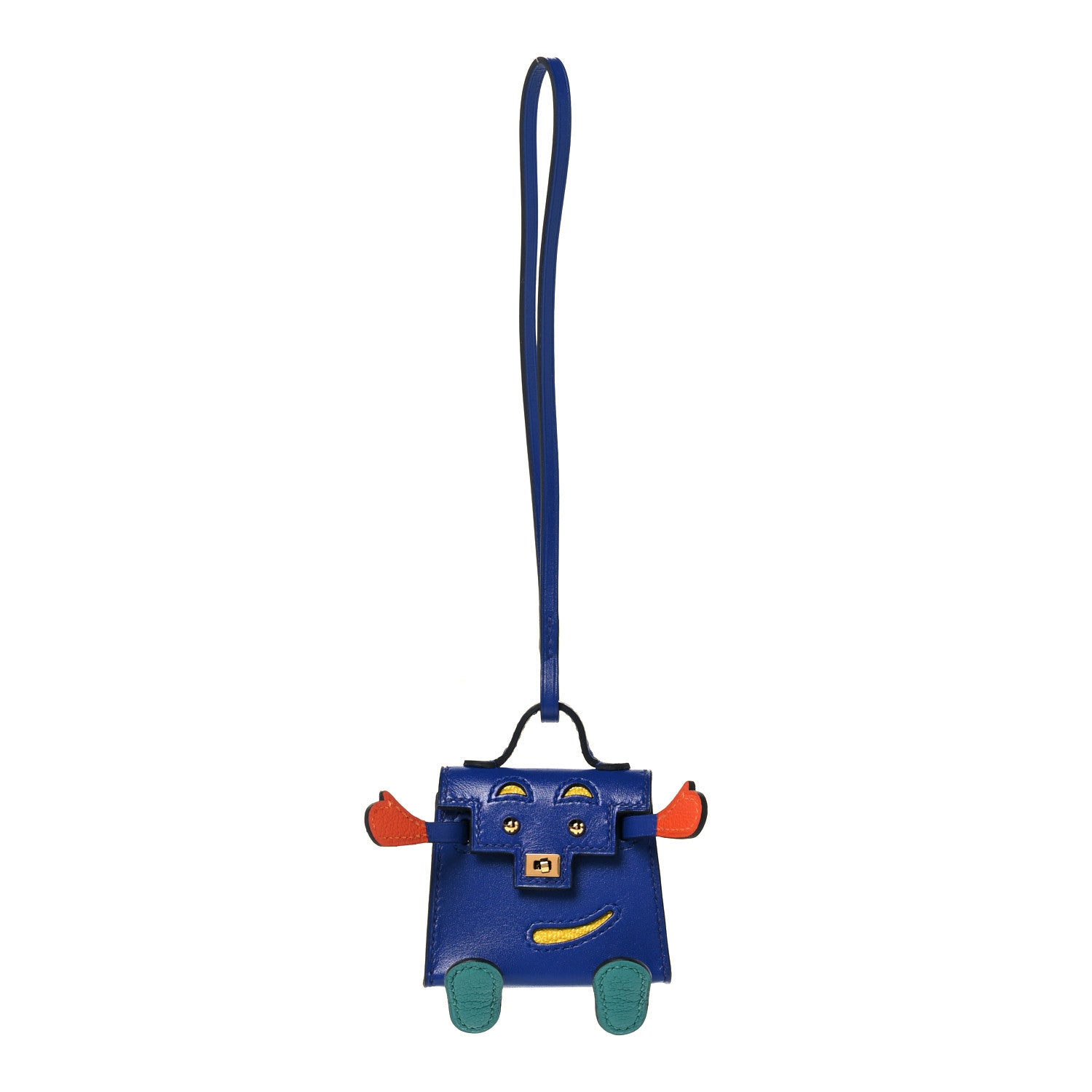 Hermes Tadelakt Chevre Mysore Kelly Quelle Idole Bag Charm Bleu Electrique Feu Jaune De Naples Vert Verone 1 of 3