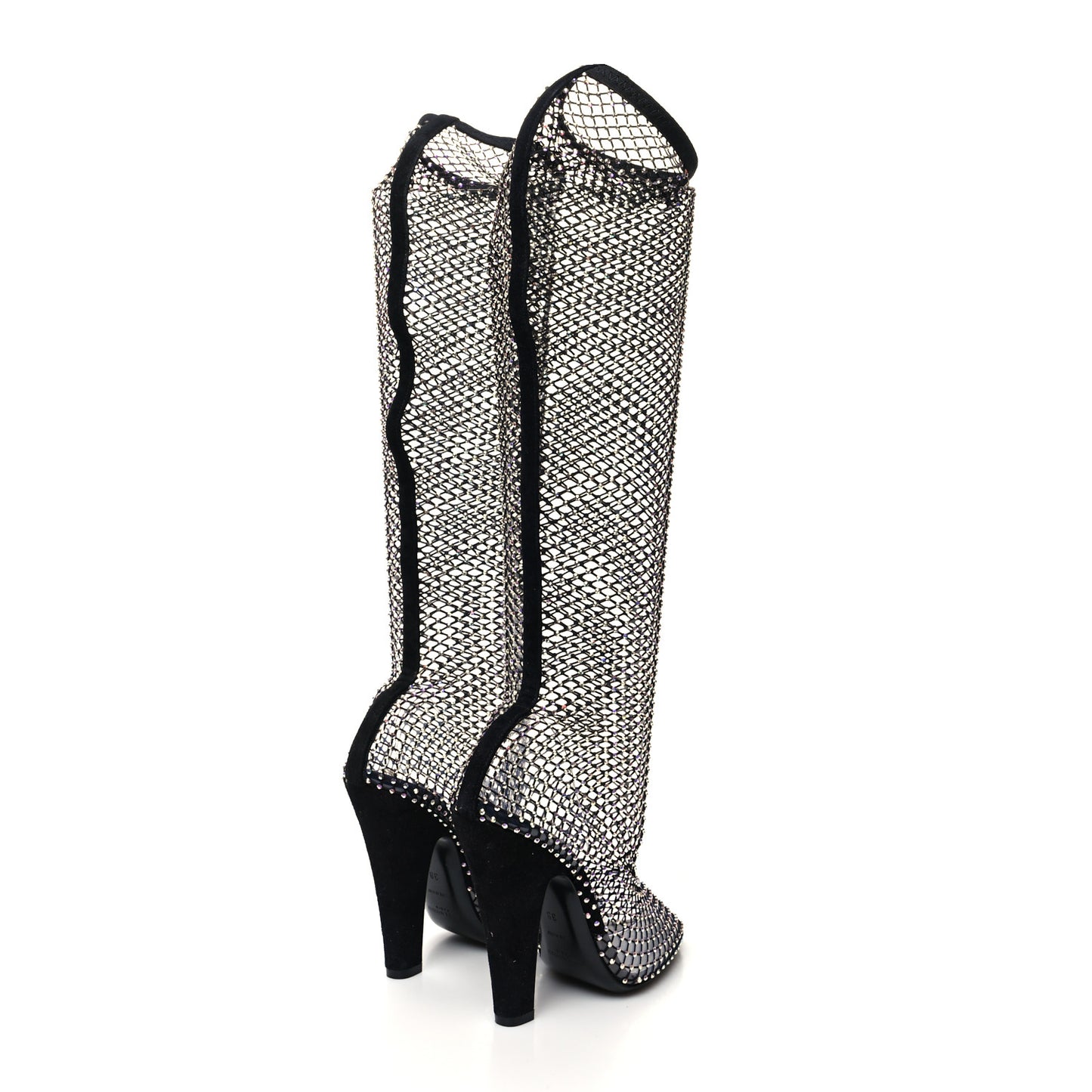 Mesh Crystal 68 Knee High Boots 38 Black