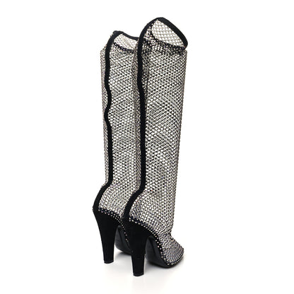 Saint Laurent Mesh Crystal 68 Knee High Boots 38 Black 4 of 7