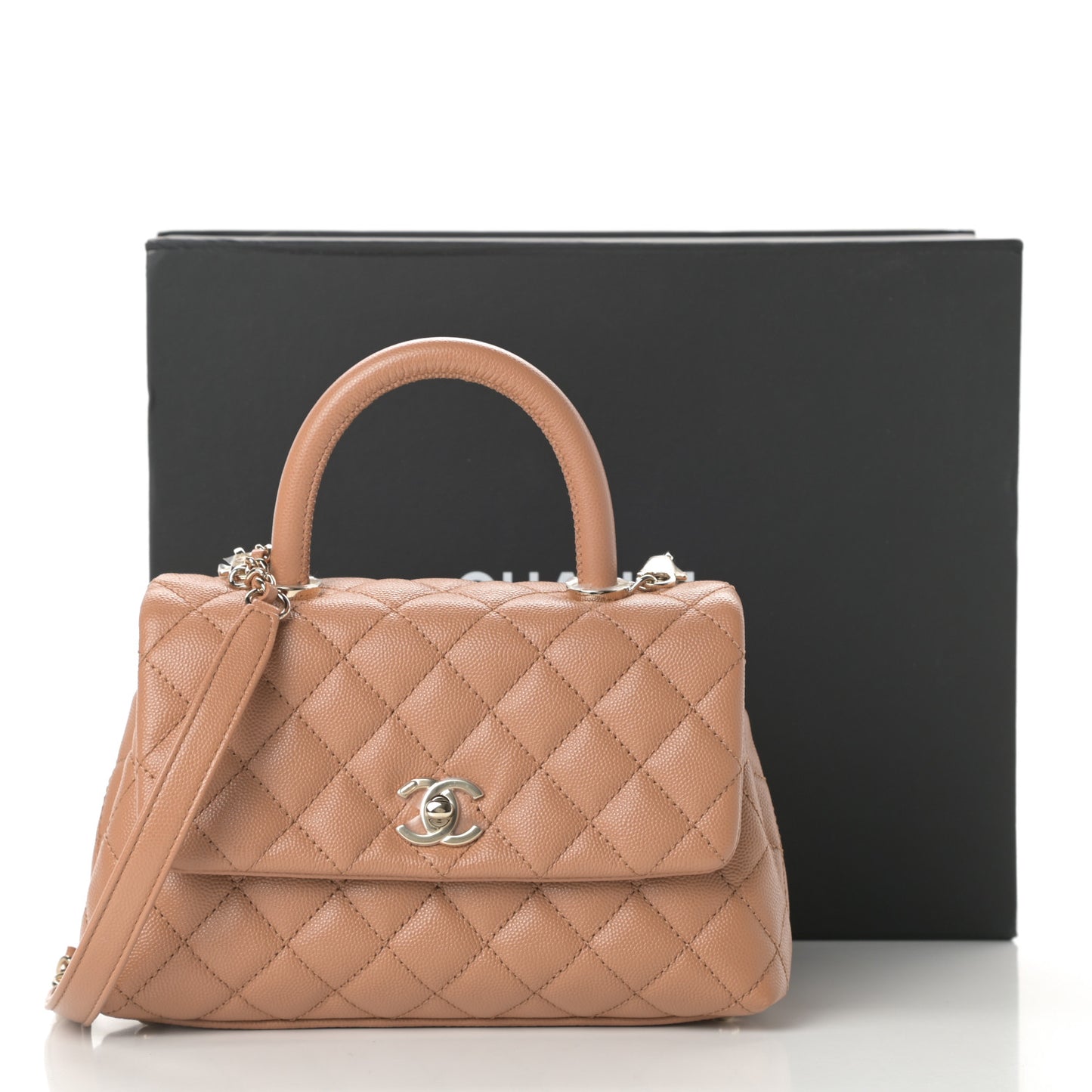 Caviar Quilted Mini Coco Handle Flap Brown