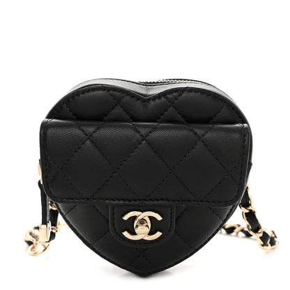 Chanel Lambskin Quilted CC In Love Heart Waist Belt Bag With Chain Black 1 of 10