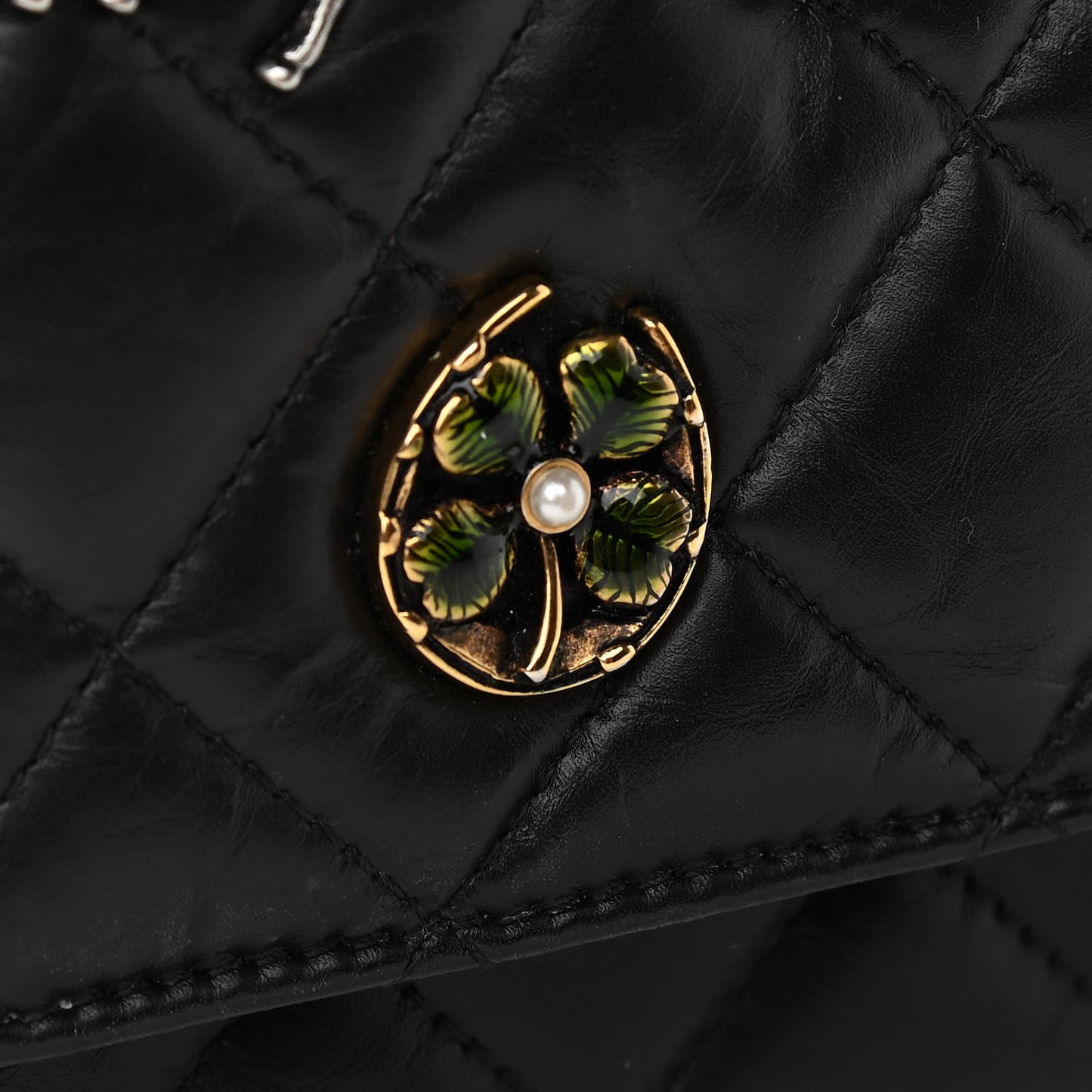 Aged Calfskin Quilted Lucky Charms 2.55 Reissue Wallet On Chain WOC Black