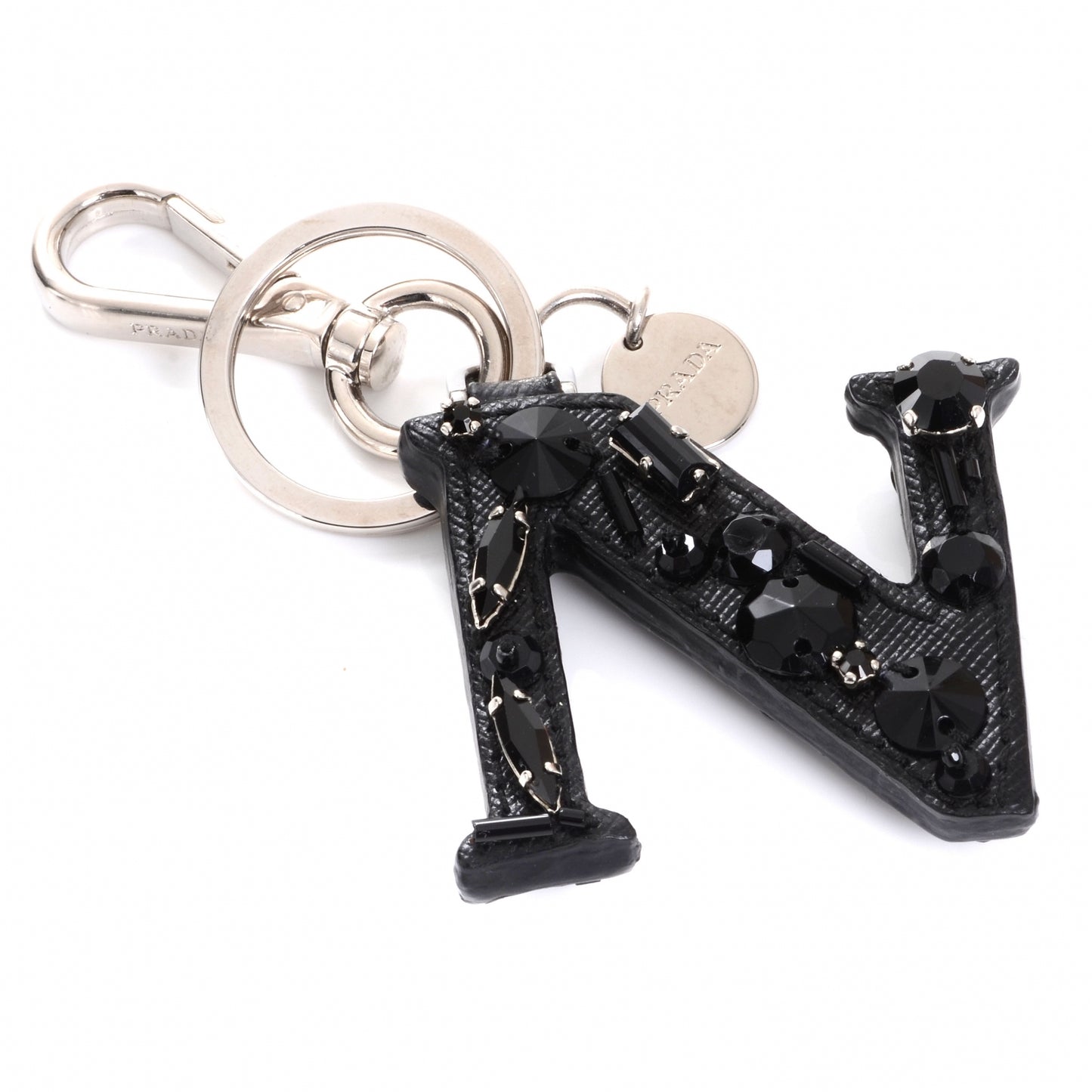 Saffiano Crystal Letter N Key Chain Black