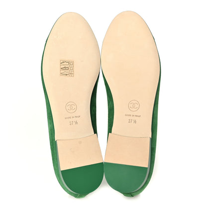 Chanel Suede Patent Cap Toe CC Ballerina Flats 37.5 Green 6 of 10