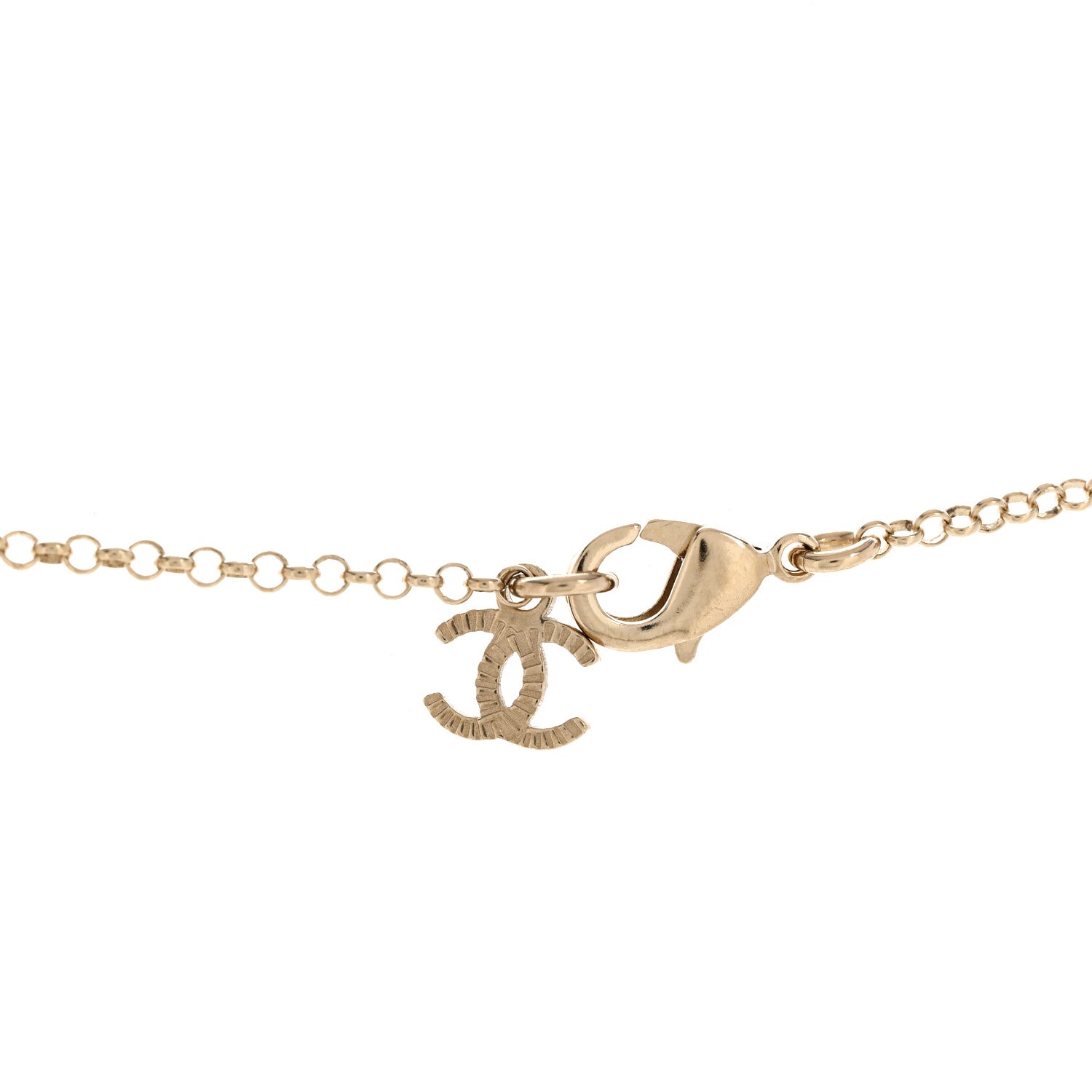 Chanel Resin Crystal CC Heart Necklace Pearly White Gold 4 of 6